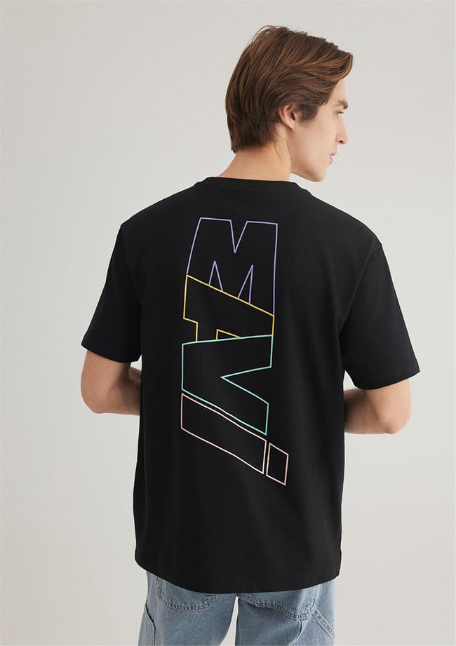 Mavı M0612350-900 Sıyah Erkek Loose Mavı Baskılı T-Shırt