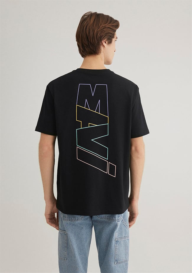 Mavı M0612350-900 Sıyah Erkek Loose Mavı Baskılı T-Shırt