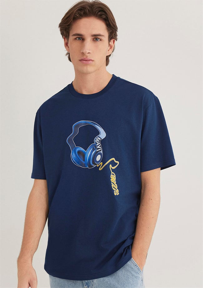Mavı M0612484-89353 Pageant Blue Erkek Loose Baskılı T-Shırt