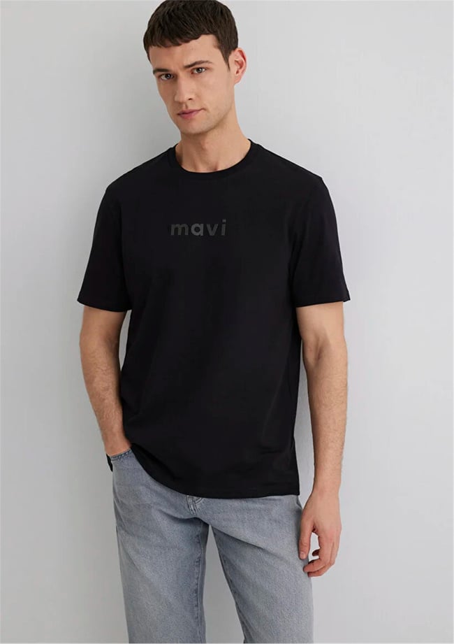 Mavı M0612732-900 Sıyah Erkek Regular Mavı Logo Baskılı T-Shırt