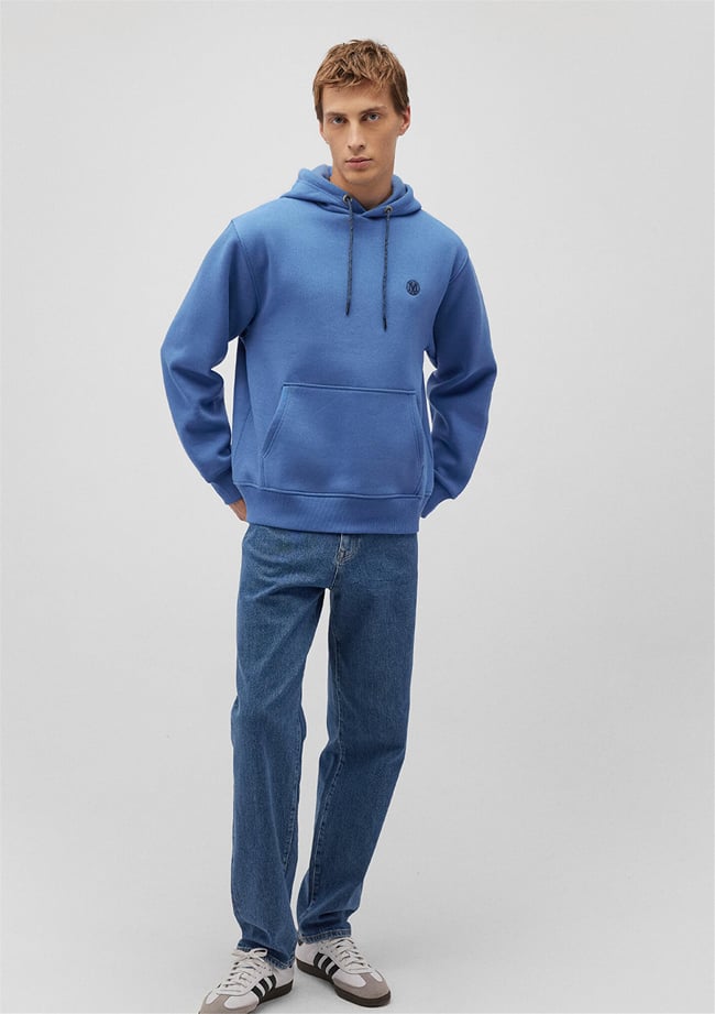 Mavı M065809-70872 Koyu Mavı Erkek Loose Kapusonlu Sweatshırt