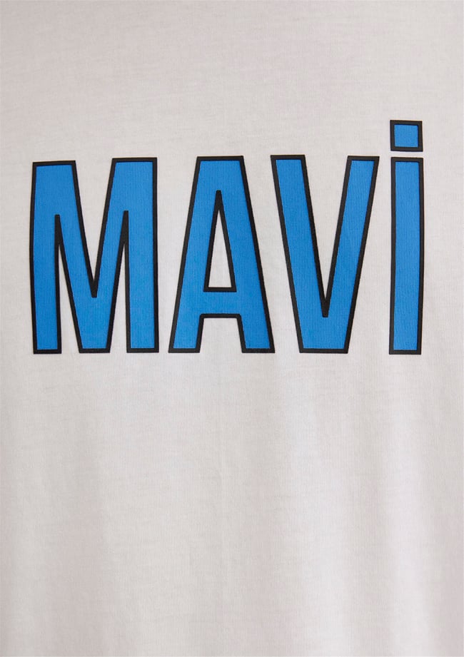 Mavı M066842-620 Beyaz Erkek Regular Mavı Logo Baskılı T-Shırt