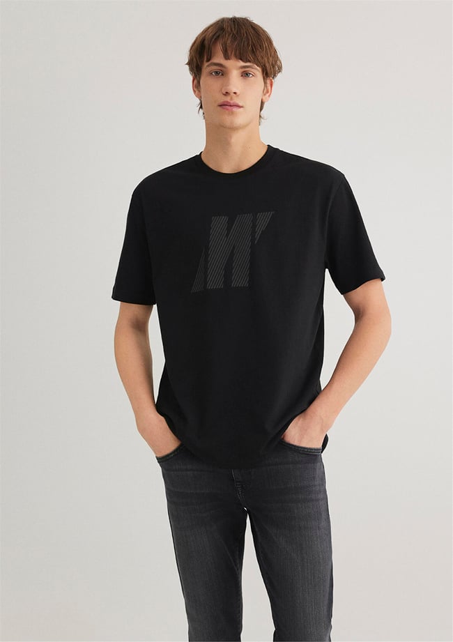 Mavi M067034-900 Siyah Erkek Loose Logo Baskılı T-Shirt