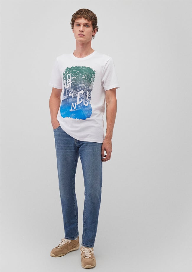 Mavi M067054-620 Beyaz Erkek Regular Bogazıcı İstanbul T-Shirt