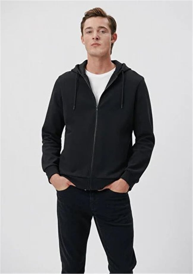 Mavi M0S10013-900 Siyah Erkek Fermuarlı Kapusonlu Sweatshirt