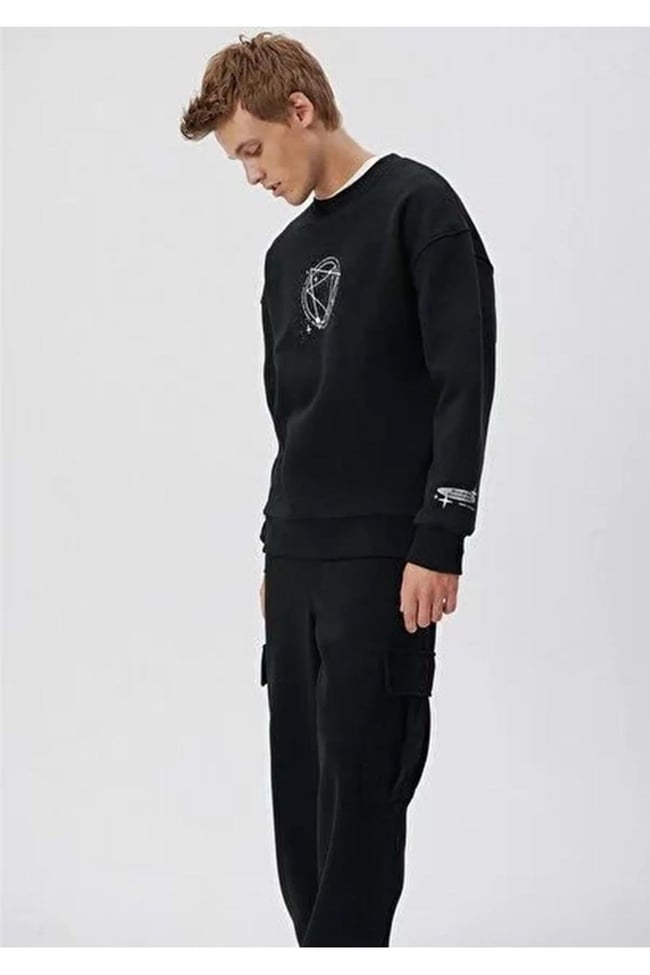 Mavi M0S10042-900 Siyah Erkek Baskılı Bisiklet Yaka Sweatshirt