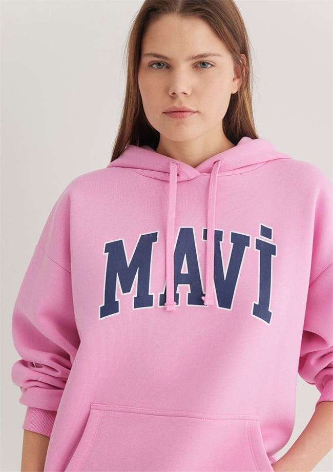 Mavi M1600361-71038 Acık Leylak Kadın Oversıze Mavi Logo Kapusonlu Sweatshirt