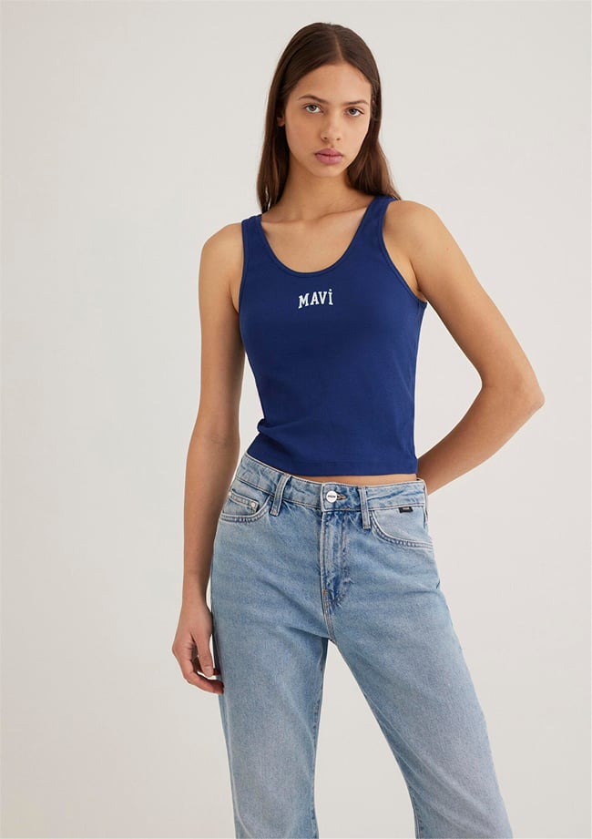 Mavi M1611899-70722 Koyu Saks Mavi Kadın Semi Slim Mavi Logo Atlet T-Shirt