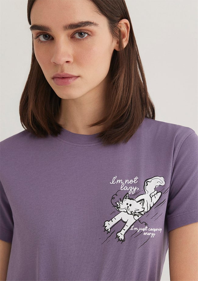 Mavi M1612233-70608 Cadet Kadın Semi Slim Kedi Baskılı T-Shirt