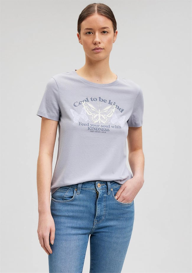 Mavi M1612386-87113 Lilac Gray Kadın Slim Kelebek Baskılı T-Shirt