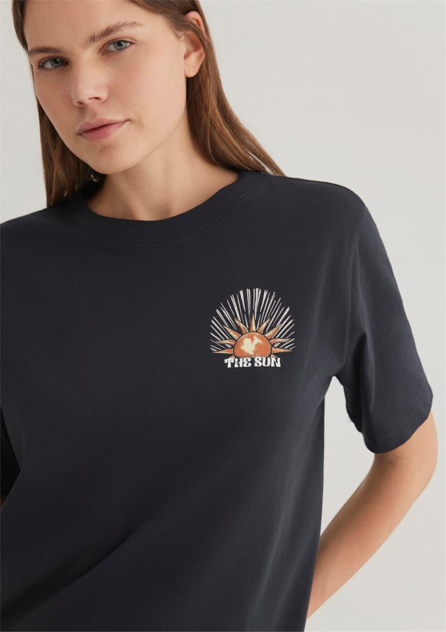 Mavi M1612949-70087002 Kömür Kadın Astroloji Baskılı Grafik T-Shirt