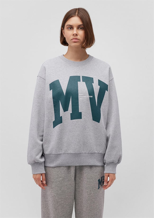 Mavi M1S10147-80196 Acık Gri Melanj Kadın Loose Bısıklet Yaka Logo Sweatshirt