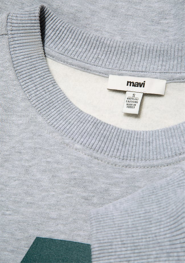 Mavi M1S10147-80196 Acık Gri Melanj Kadın Loose Bısıklet Yaka Logo Sweatshirt
