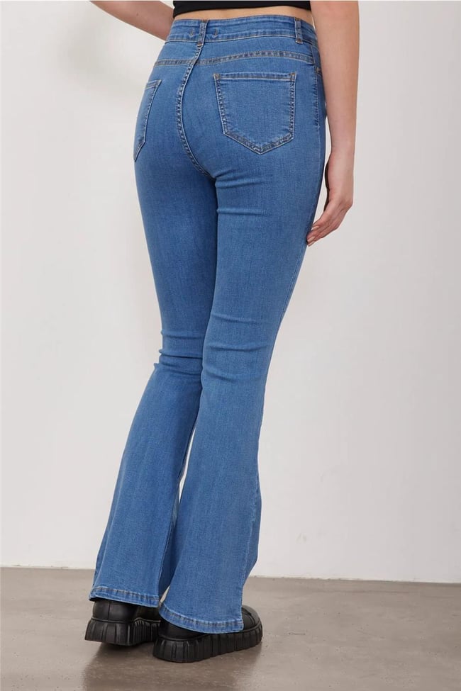 Blue Turtle 5005 Ara Mavi Kadın İspanyol Paça Pantolon Kot Pantolon Denim