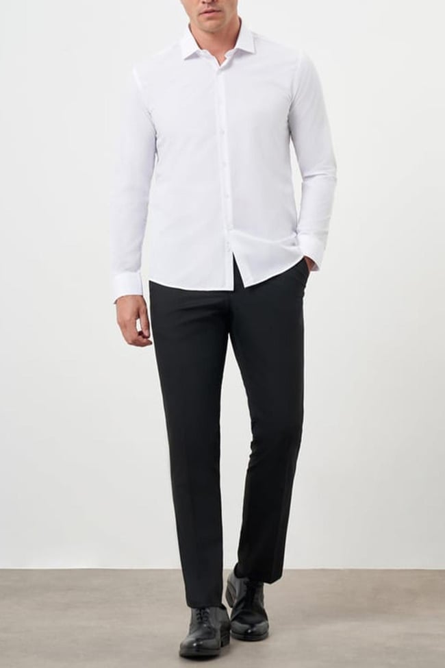 Mentality 2227 Erkek Uzun Kol Terry Cotton Slim Fit Gömlek Beyaz