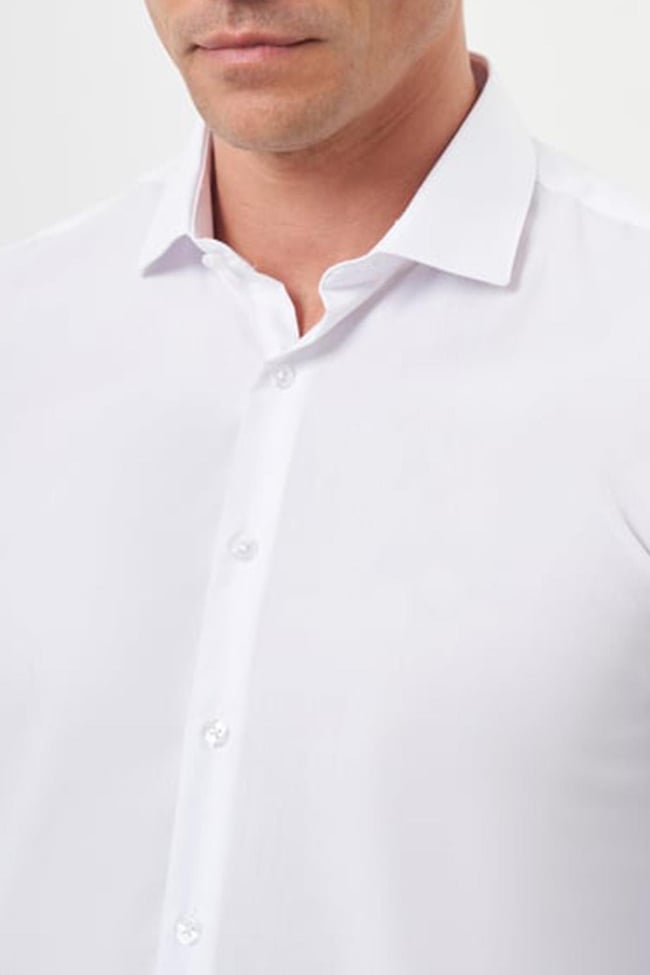 Mentality 2227 Erkek Uzun Kol Terry Cotton Slim Fit Gömlek Beyaz