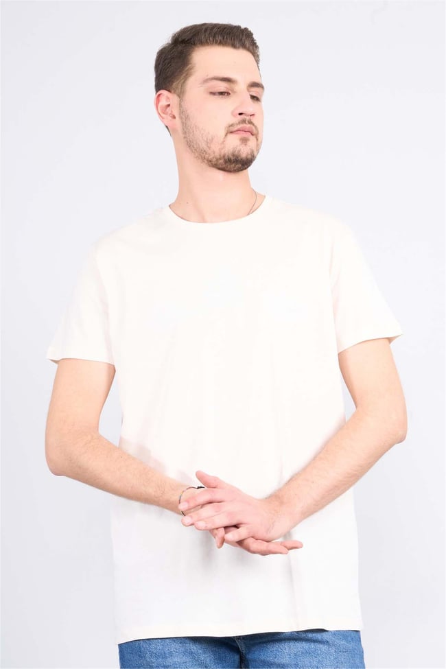 Mentality 2772 Erkek Bisiklet Yaka T-shirt Koyu Krem