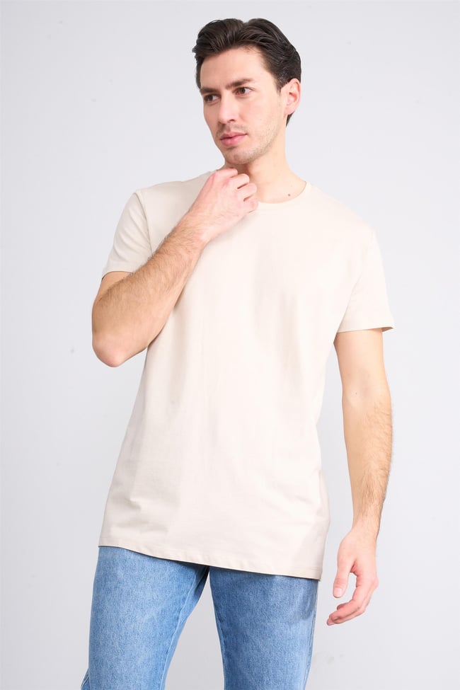 Mentality 2772 Erkek Bisiklet Yaka T-shirt Vizon
