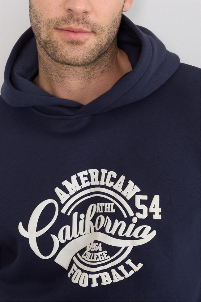 Mentality 3416 Kapüşonlu 3 İplik Şardonlu Kanguru Cep Lacivert Sweatshirt