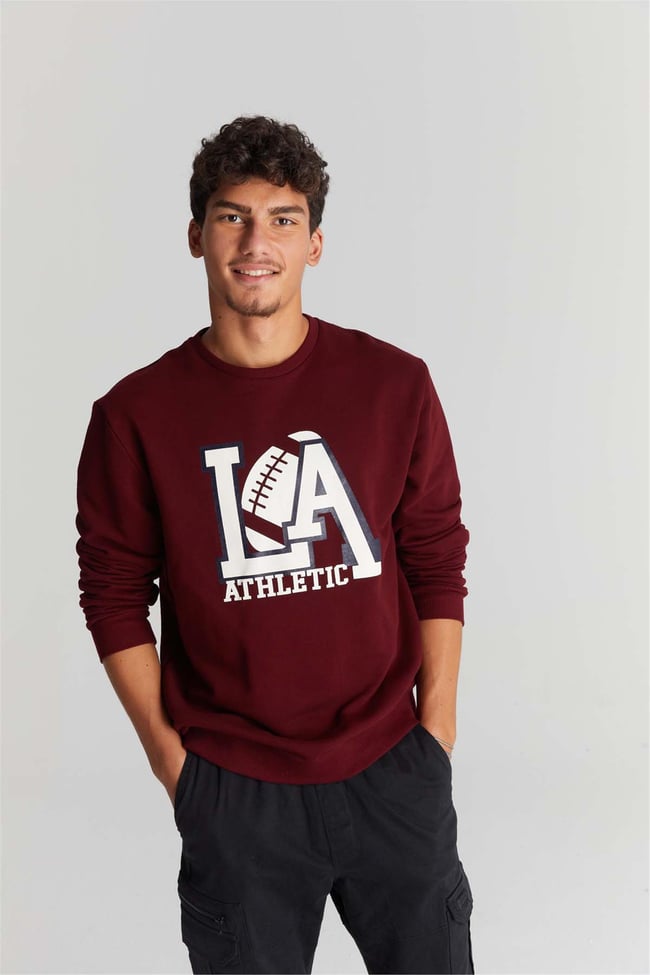 Mentality 3539 Bisiklet Yaka 3 İplik Şardonlu Baskılı Bordo Sweatshirt