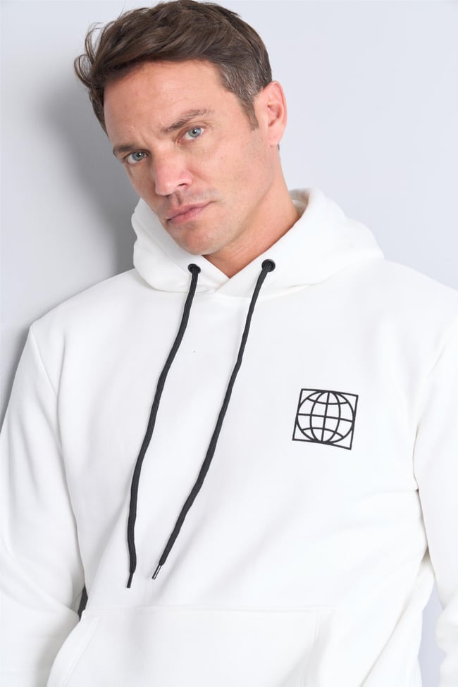 Mentality 3544 Kapüşonlu 3 İplik Şardonlu Baskılı Krem Sweatshirt