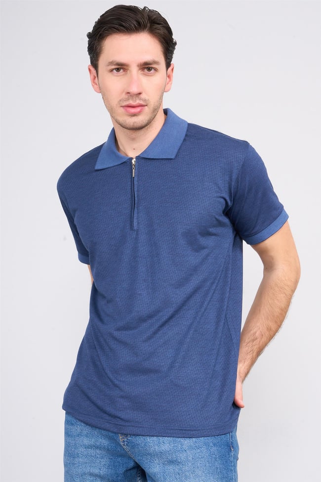 Mentality 3803 Erkek Fermuarlı Polo Yaka T-shirt Lacivert