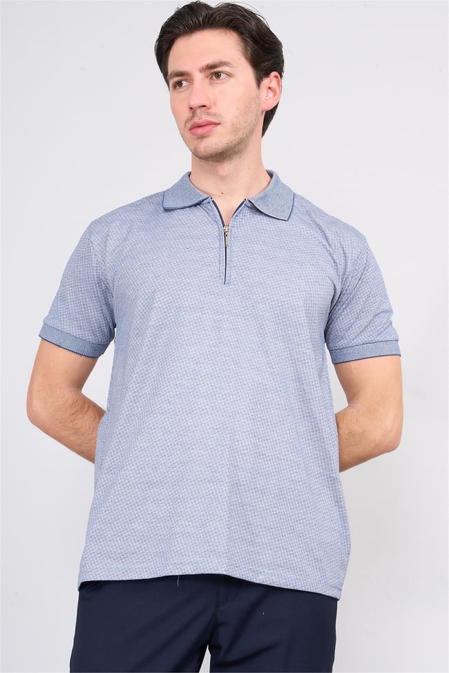 Mentality 3803 Erkek Fermuarlı Polo Yaka T-shirt Mavi