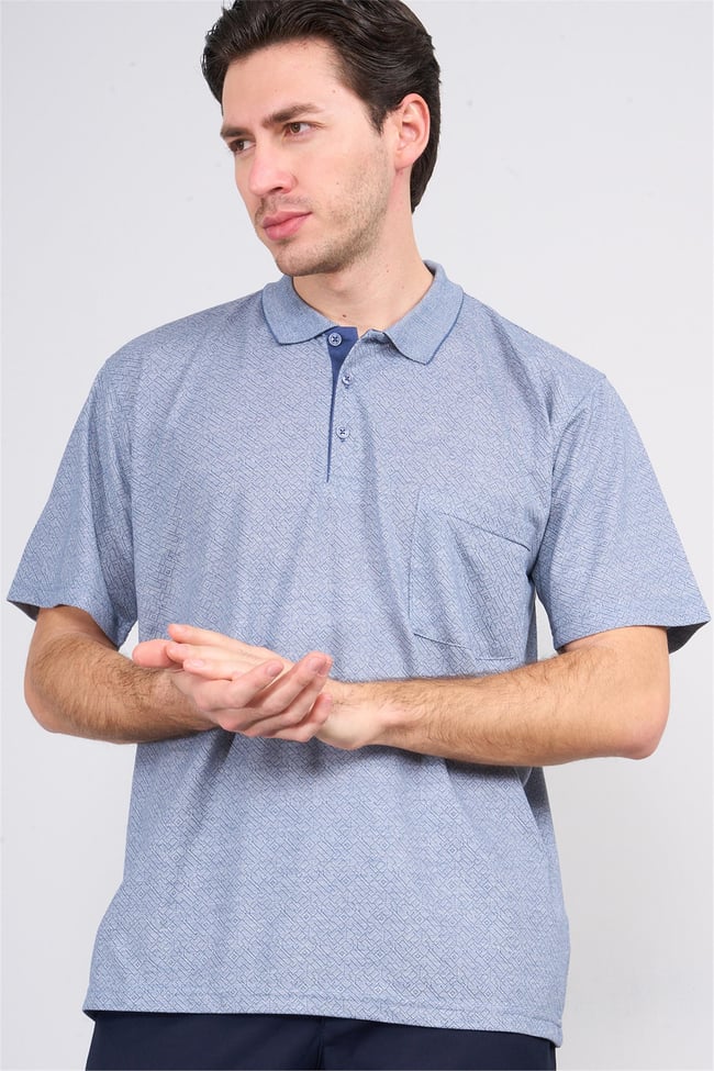 Mentality 3918 Erkek Polo Yaka Cepli T-shirt Mavi