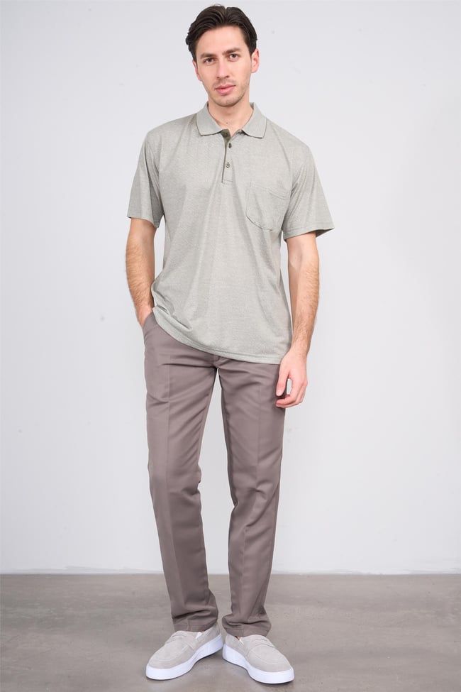 Mentality 3918 Erkek Polo Yaka Cepli T-shirt Açık Haki
