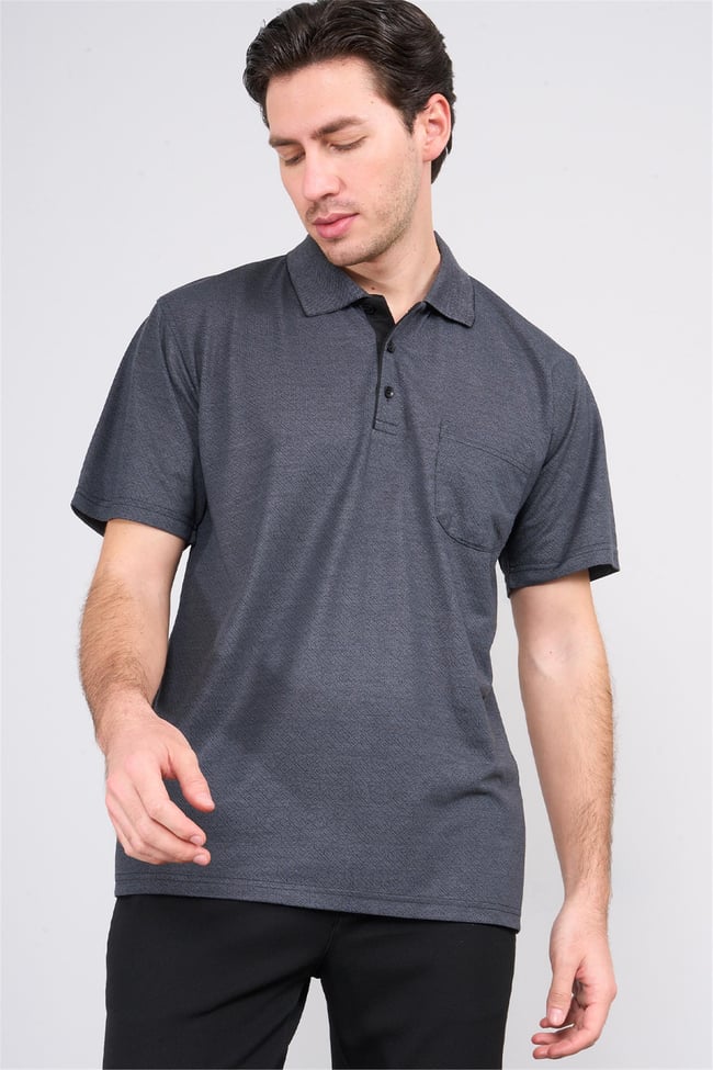Mentality 3918 Erkek Polo Yaka Cepli T-shirt Antrasıt