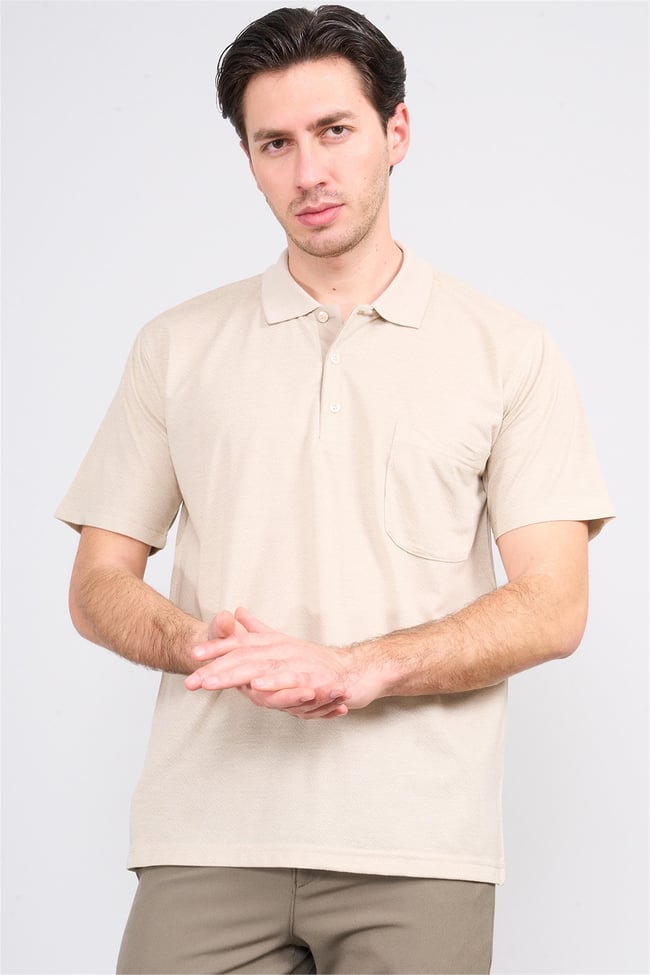 Mentality 3918 Erkek Polo Yaka Cepli T-shirt Bej