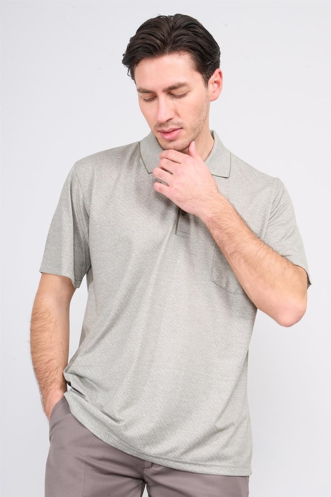 Mentality 3918 Erkek Polo Yaka Cepli T-shirt Açık Haki