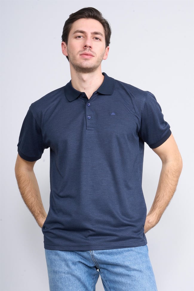 Mentality 4004 Erkek Polo Yaka Puantiyeli T-shirt Lacivert-Mavi