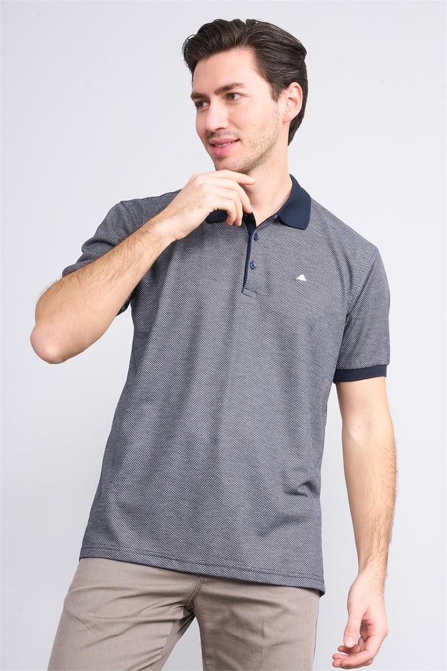 Mentality 4004 Erkek Polo Yaka Puantiyeli T-shirt Lacivert-Beyaz