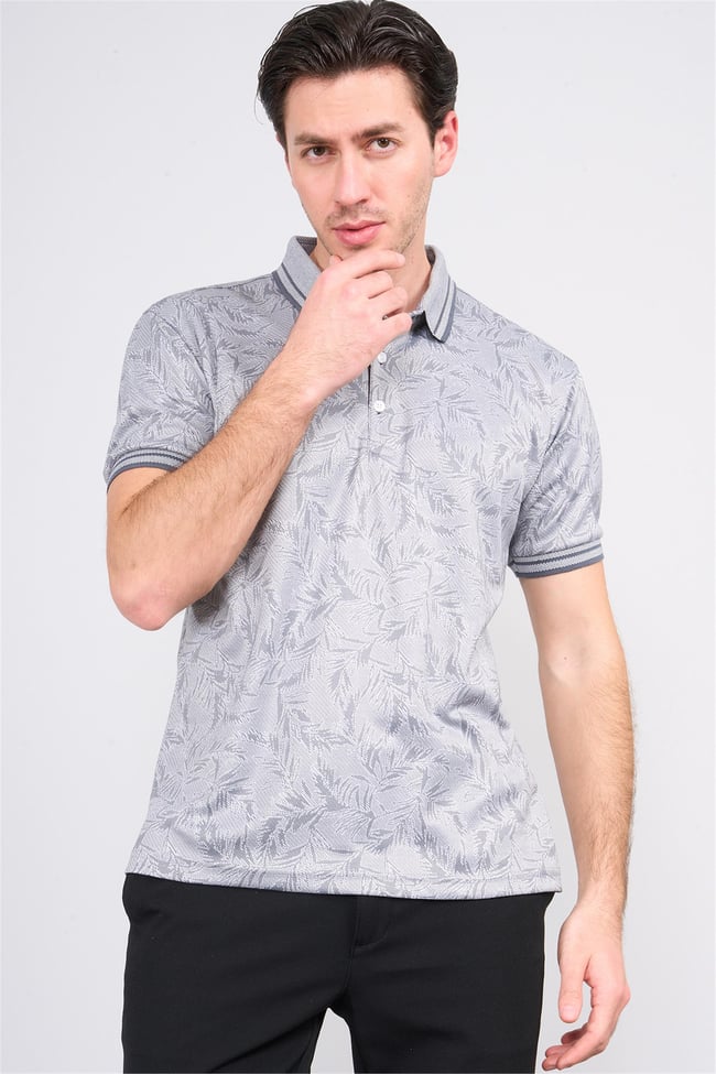 Mentality 4008 Erkek Polo Yaka Jakarlı Merserize T-shirt Gri