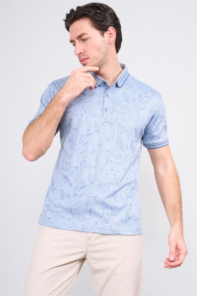 Mentality 4008 Erkek Polo Yaka Jakarlı Merserize T-shirt Mavi