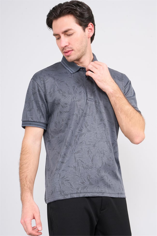 Mentality 4009 Erkek Polo Yaka Jakarlı Merserize T-shirt Antrasit