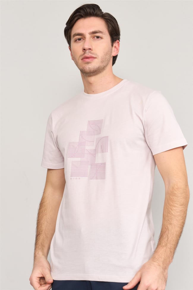 Mentality 4036 Erkek Bisiklet Yaka Baskılı Regular T-shirt Gül