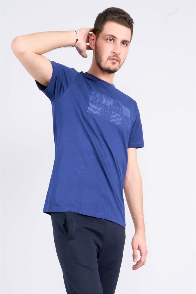 Mentality 4038 Erkek Bisiklet Yaka Baskılı Regular T-shirt Navy