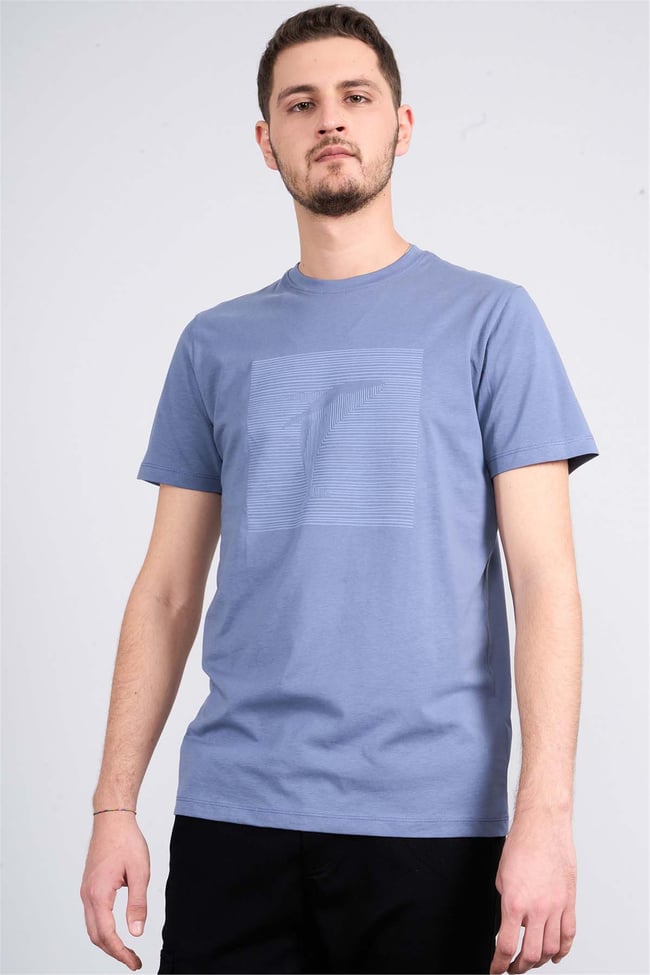 Mentality 4039 Erkek Bisiklet Yaka Baskılı Regular T-shirt İndigo