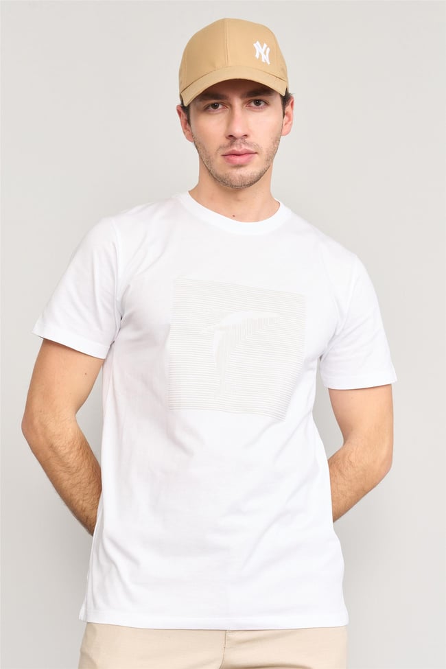 Mentality 4039 Erkek Bisiklet Yaka Baskılı Regular T-shirt Beyaz