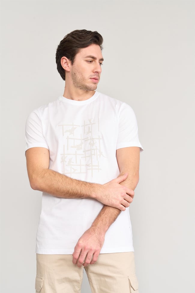 Mentality 4042 Erkek Bisiklet Yaka Baskılı Regular T-shirt Beyaz