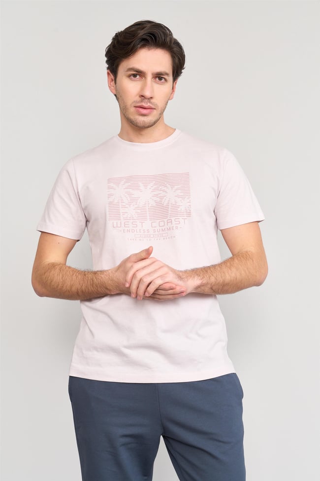 Mentality 4043 Erkek Bisiklet Yaka Baskılı Regular T-shirt Lila