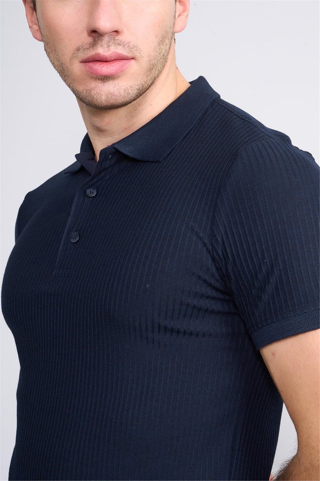 Mentality 4047 Erkek Polo Yaka Penye Pike T-shirt Lacivert
