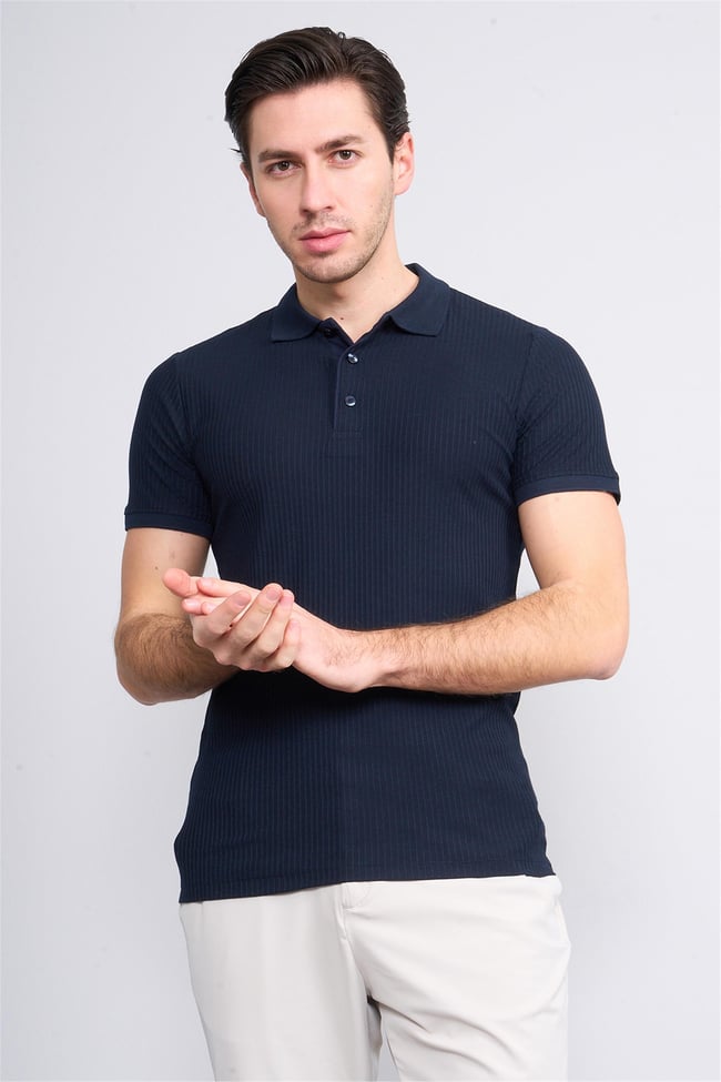 Mentality 4047 Erkek Polo Yaka Penye Pike T-shirt Lacivert