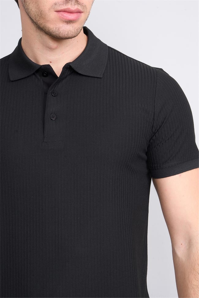 Mentality 4047 Erkek Polo Yaka Penye Pike T-shirt Siyah