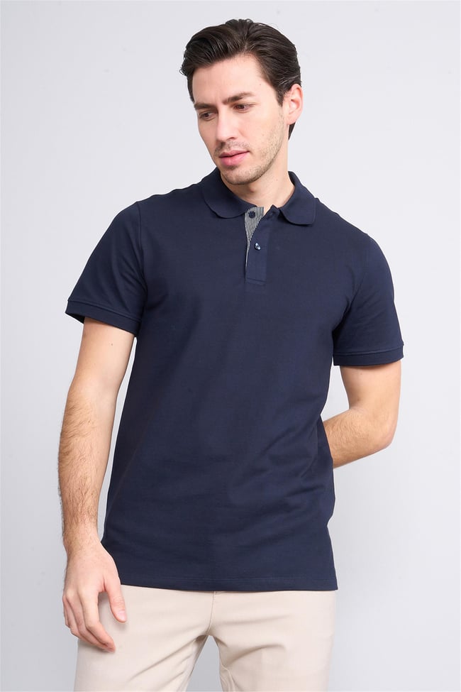 Mentality 4054 Erkek Polo Yaka Penye Pike T-shirt Lacivert