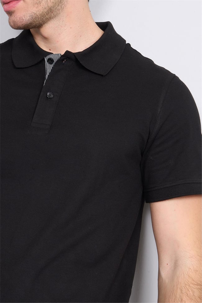 Mentality 4054 Erkek Polo Yaka Penye Pike T-shirt Siyah