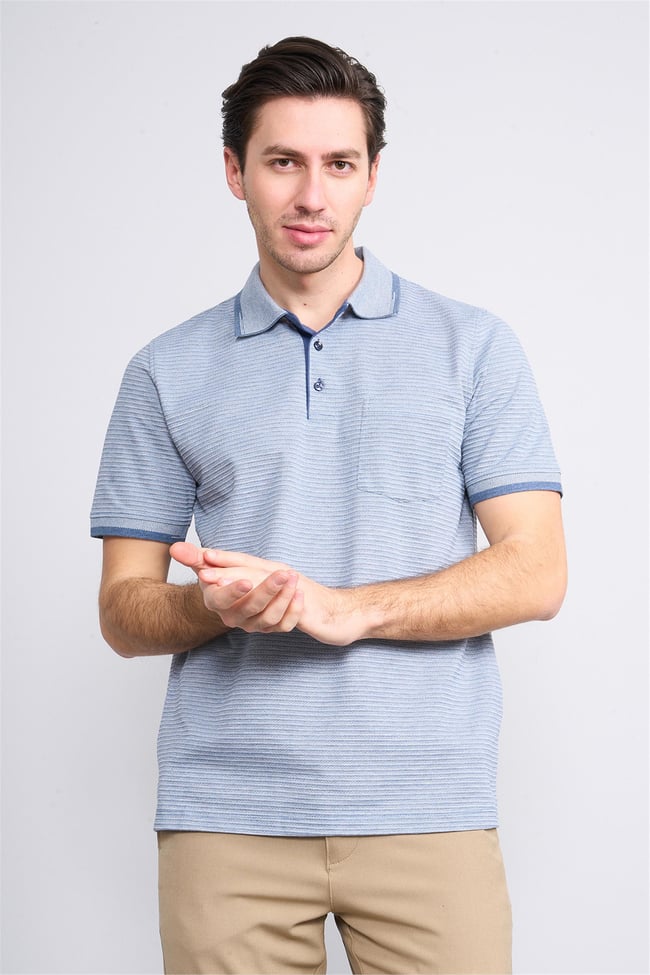 Mentality 4086 Erkek Polo Yaka Penye Pike T-shirt İndigo