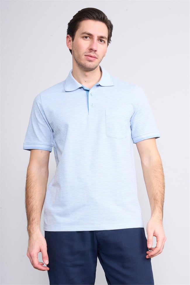 Mentality 4086 Erkek Polo Yaka Penye Pike T-shirt Açık Mavi
